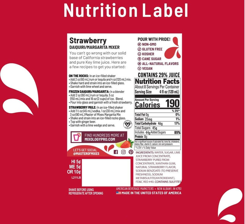 Master of Mixes Strawberry Daiquiri/Margarita Mix - Pack of 6 - Image 3